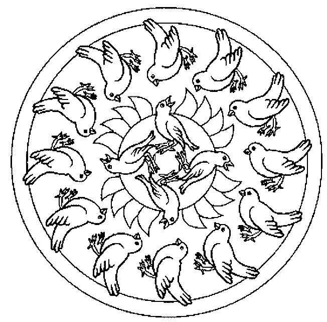 Print Mandala vogels kleurplaat